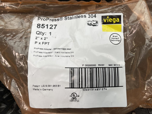 Lot of 2 Viega ProPress Adapters 85127, 304 Stainless, 2" x 2", P x FPT, Unused