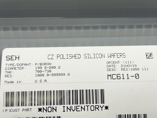 25 SEH 200mm P/Boron Silicon Wafer CZ Polished in 2 Cassettes