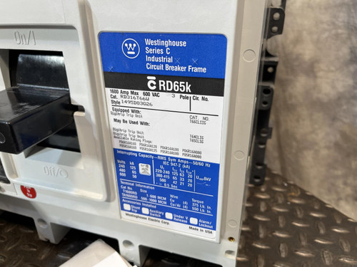 Westinghouse, Cutler-Hammer RD316T66W Circuit Breaker, 600 VAC, 3 Pole, 1600 Amp
