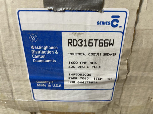 Westinghouse, Cutler-Hammer RD316T66W Circuit Breaker, 600 VAC, 3 Pole, 1600 Amp