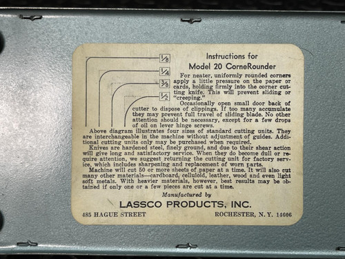 Lassco Corner Rounder Model 20 w/ 1/4" Die