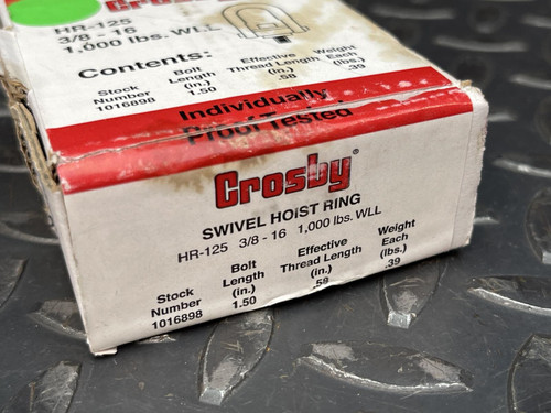 Crosby HR-125 Swivel Hoist Ring, 3/8 - 16, 1000 Lbs - Unused