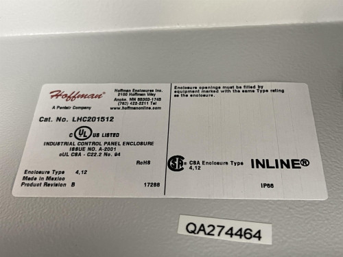 Hoffman LHC201512 Hinged Cover Enclosure -Unused