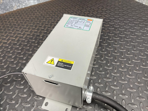 Close-up view of Jefferson Electric Step-Down Transformer, 216-1141-000 from Obtainium Scientific Surplus, highlighting the labeling and connectors.