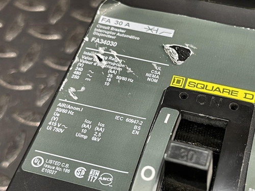 Square D FA34030 Circuit Breaker, 3 Pole, 480 V, 30 Amp