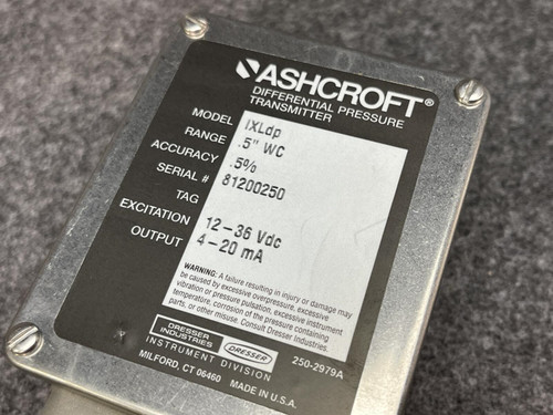 Ashcroft IXLDP Differential Pressure Transmitter Range 0.5"WC - Unused
