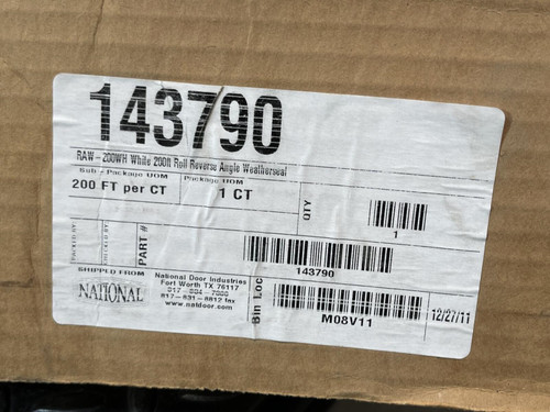 National Door 143790 WH200 Reverse Angle Weatherseal - White