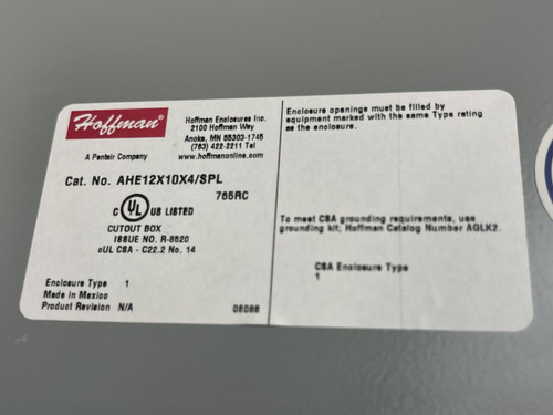 Hoffman Hinged Cover Cutout Box AHE12X10X4/SPL, 12"x10"x4"