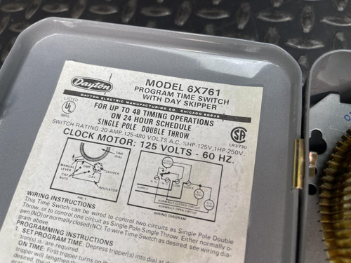 Dayton 6X761 Program Time Switch w/ Day Skipper, Single Pole, Double Throw