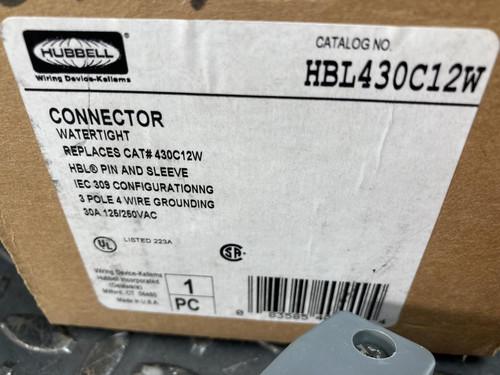 Hubbell HBL430C12W Water Tight Pin And Sleeve Connector 30A 125-250V