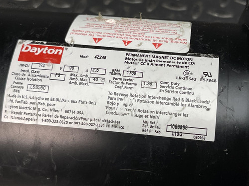 Dayton 4Z248D Permanent Magnet DC Motor with DC Speed Controller