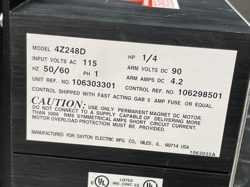 Dayton 4Z248D Permanent Magnet DC Motor with DC Speed Controller