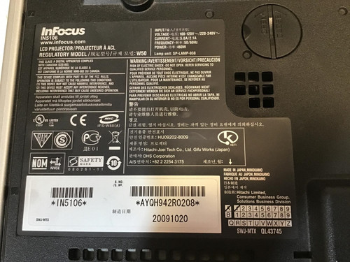 InFocus IN5106 HDMI Projector, 5,000 Lumens No Remote, 121 Hr. on Lamp