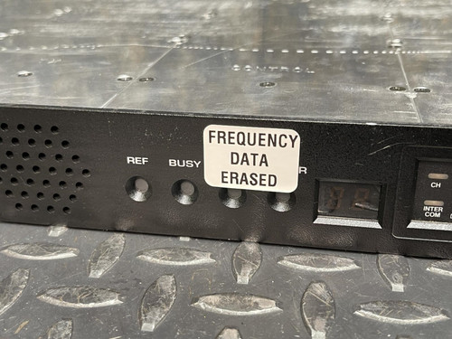 Detailed view of the front side of the Kenwood Radio TKR-840-3 with a label indicating 'Frequency Data Erased'.