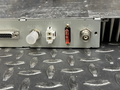 Close-up of the connectors and switches on the back of the Kenwood Radio TKR-840-3, highlighting its industrial design.