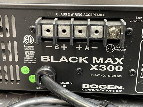Bogen Black Max, X300 70 Volt Dual-Channel Power Amplifier