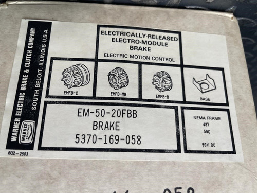 Warner Electric 5370-169-058 Fail Safe Brake Module EM-50-20FBB