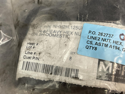 Lot of 8, Structural 2H Heavy Hex Nut 1-1/4-6 Coarse Thread ASTM A194 Grade 2H