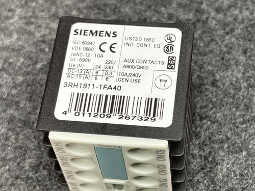 Siemens 3RH1911-1FA40 Auxiliary Contact Block - Unused