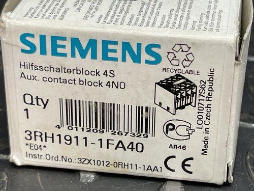 Siemens 3RH1911-1FA40 Auxiliary Contact Block - Unused