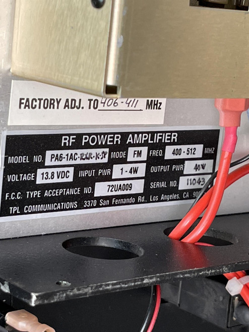 TPL Communications RF Power Amplifier PA6-1AC-RXR Series, 400-512 Mhz, 40 Watts