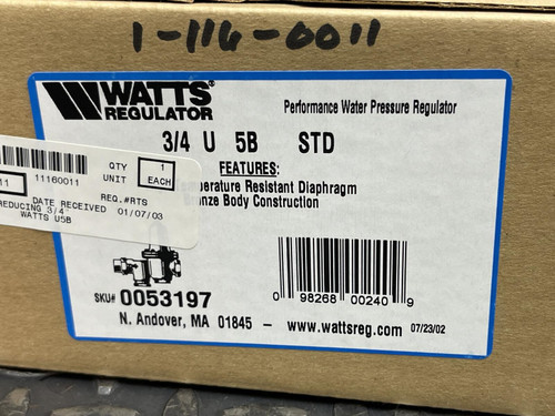 Watts Regulator Co. 3/4 inch U5B, 5M3 Water Reducing Valve and Strainer -Unused