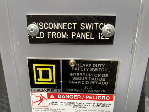 Square D HU361 Heavy Duty Safety Disconnect Switch 30A 600V