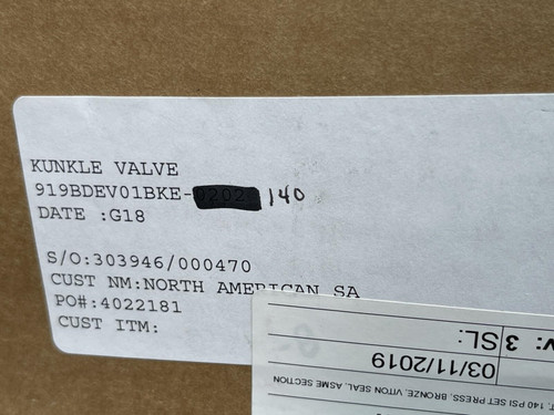 Kunkle Valve Model 919BDEV01-BKE, 140 PSI, 1" - Unused