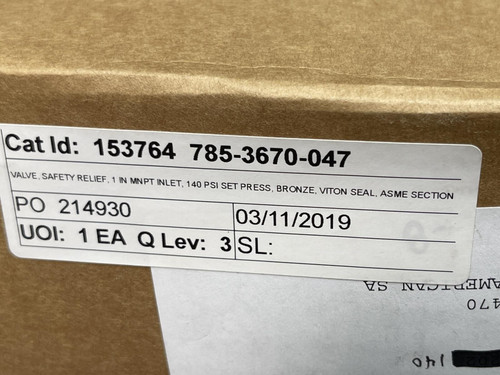 Kunkle Valve Model 919BDEV01-BKE, 140 PSI, 1" - Unused