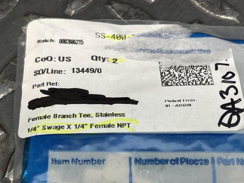 2 Swagelok SS-400-3-4TTF Female Branch Tee 1/4" OD Tube x 1/4" FNPT -Unused