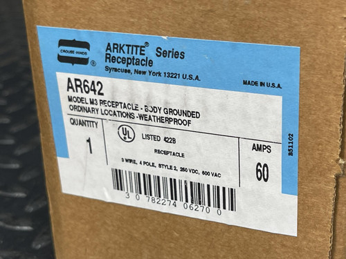 Eaton Crouse-Hinds AR Receptacle, 60A, 3W, 4P, 600V