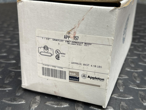 Close-up of the packaging box for a T conduit body from Obtainium Science and Surplus, showing the label with product details.