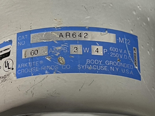 Crouse-Hinds AR642 60A M3 600VAC 250VDC 3W 4P ARKTITE Receptacle