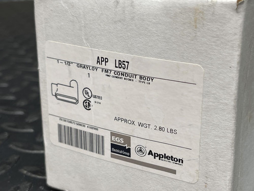 Appleton APP LB57 1-1/2" Grayloy FM7 Conduit Body - Unused
