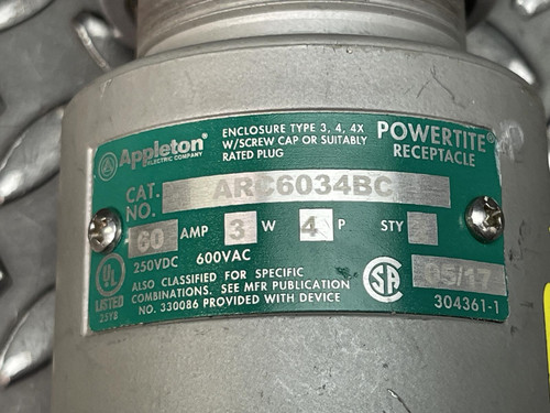 Appleton ARC6034BC 60 Amp 600V 3W 4P Powertite Pin & Sleeve Receptacle