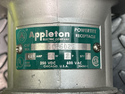 Appleton ADR6022 Powertite Receptacle 60Amp, 2W, 2P, 250 VDV, 600 VAC