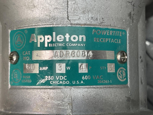 Appleton Powertite Receptacle ADR6034, 60 Amp, 4-Pole, 3-Wire
