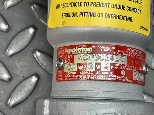 Appleton ACP3034BC Plug 30 Amp, 3W, 4P, 600 VAC, 250 VDC Powertite