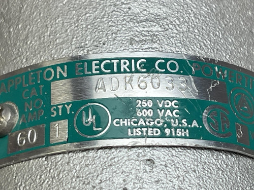 Appleton ADR6033 60A 600V 3W 3P Receptacle w/ Mount Box