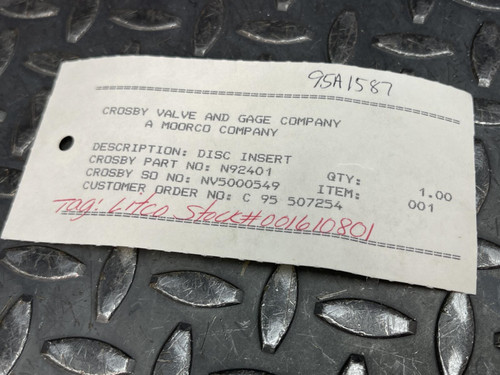 Crosby Valve & Gage Co. N92401 Safety Disc Insert - Unused