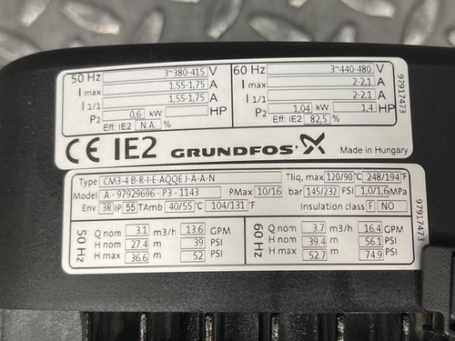 Grundfos CM3-4 BRIE-AQQE-JAAN Horizontal Centrifugal Pump 3P 440-480V