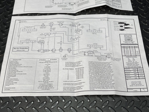 Wiring diagram from the instruction manual for the TX RX Systems UHF radio frequency booster from Obtainium Science and Surplus, showing detailed connections.