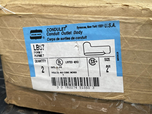 Lot of 2 Crouse-Hinds LB67 2" Conduit Body Form 7 - Unused