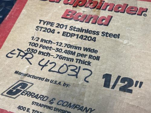Strapbinder Band ST204, Type 201 Stainless, 1/2"x.030"x100' EDP14204 - Unused