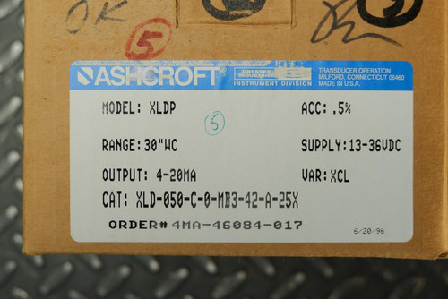 Ashcroft Model XLDP Range 30"WC Differential Pressure Transmitter