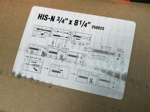 Box of 5 Hilti HIS-N Internal Thread Anchors 3/4" x 8-1/4" 258023 - Unused