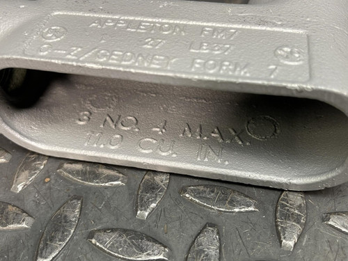 Another close-up view of the label on the 1" Appleton LB37 Conduit Body from Obtainium Science and Surplus, highlighting the text "8 NO 4 MAXO H.O. CO. IN.".