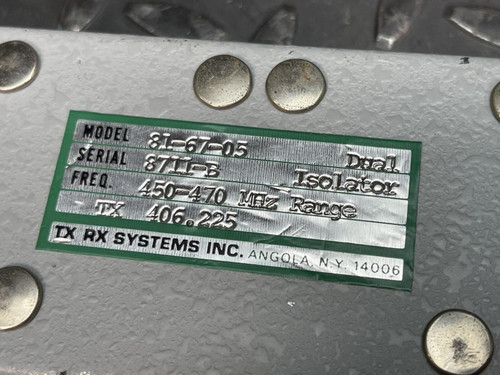 TX RX Systems 81-67-05 Dual Isolator 450-470 MHz Range, TX 406.225