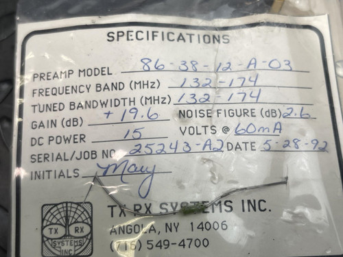 TX RX Systems 86-38-12-A-03 Preamp
