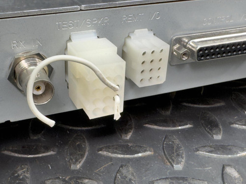 Close-up of the back panel of the Kenwood Radio TKR-840-3 UHF Radio Repeater, highlighting the various input and output connectors.